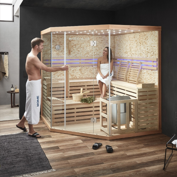 Sauna fińska SKYLINE BIG - XL ze ścianą ze sztucznego kamienia