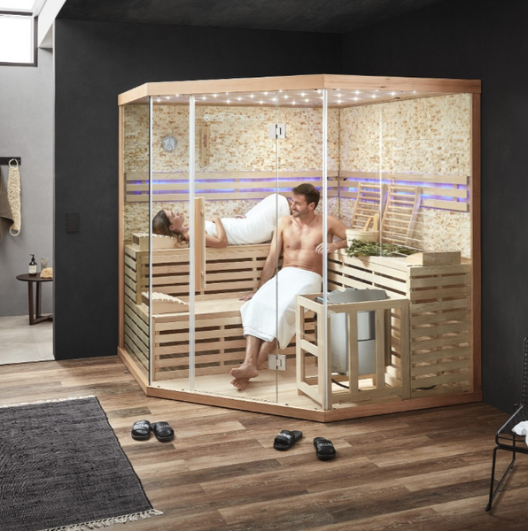 Sauna fińska SKYLINE BIG - XL ze ścianą ze sztucznego kamienia