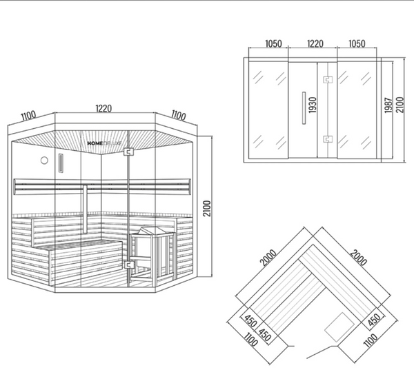 Sauna fińska SKYLINE BIG - XL ze ścianą ze sztucznego kamienia