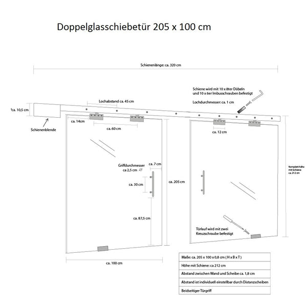 Drzwi przesuwne dwuskrzydłowe - 205 x 100 cm (2x)