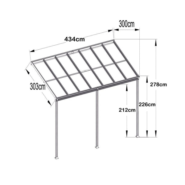 Zadaszenie tarasu Solis w kolorze białym 434 x 303 x 226 / 278 cm