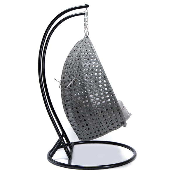 Wiklinowe krzesło wiszące TWIN - szare z osłoną przeciwdeszczową