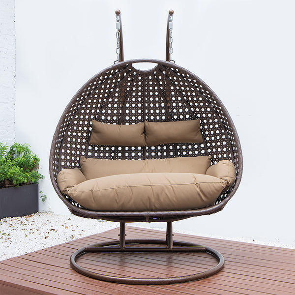 Wiklinowe krzesło wiszące TWIN - brązowe z osłoną przeciwdeszczową