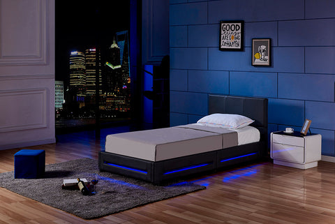 Łóżko LED ASTEROID - 90 x 200 cm czarne
