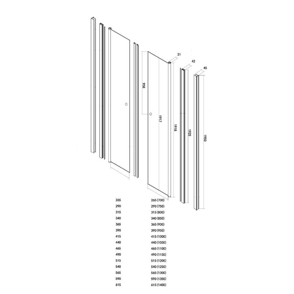 Drzwi wahadłowe składane LAVEA - szkło matowe 105 x 195 cm