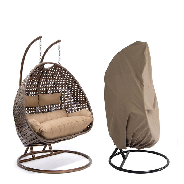 Wiklinowe krzesło wiszące TWIN - brązowe z osłoną przeciwdeszczową