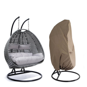 Wiklinowe krzesło wiszące TWIN - szare z osłoną przeciwdeszczową