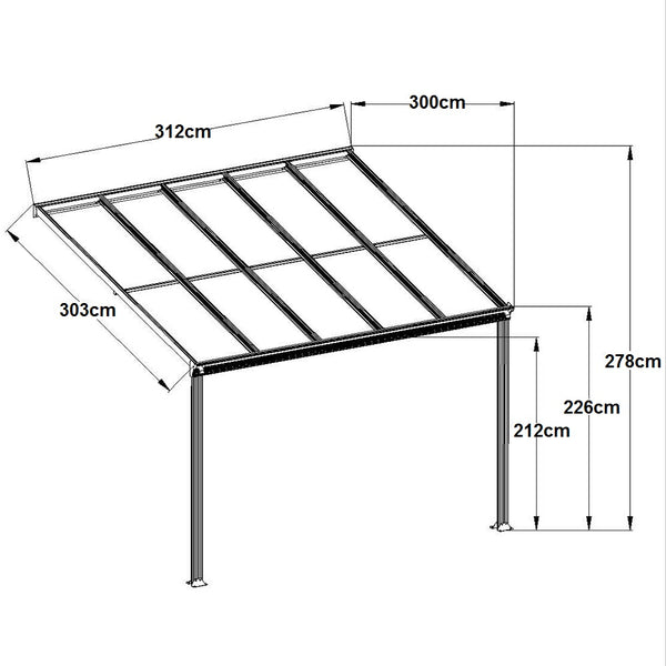 Zadaszenie tarasu Solis w kolorze białym 312 x 303 x 226/278 cm