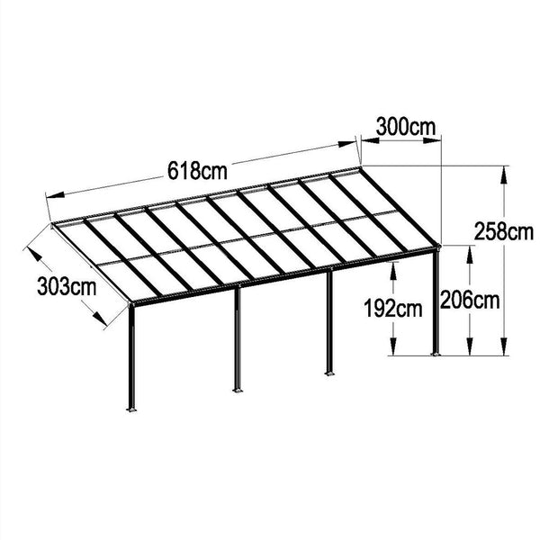 Zadaszenie tarasu Solis w kolorze białym 618 x 303 x 226/278 cm