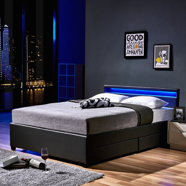 Łóżko LED NUBE z szufladami - 180 x 200 cm ciemnoszary