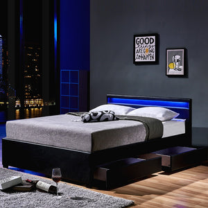 Łóżko LED NUBE z szufladami - 180 x 200 cm czarne