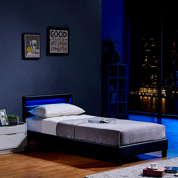 Łóżko LED ASTRO - 90 x 200 cm czarne