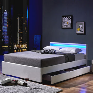 Łóżko LED NUBE z szufladami - 180 x 200 cm białe